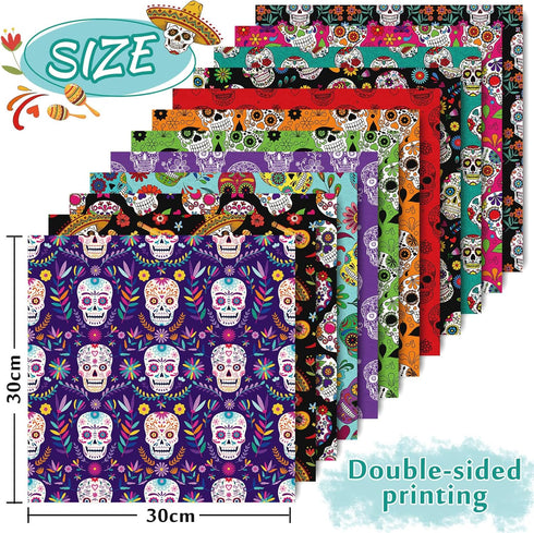 Whaline 24Pcs Day of the Dead Pattern Paper 30x30cm Scary Skeleton Scrapbook Paper Double-Sided Halloween Craft Paper Folded Flat for Card Making ...