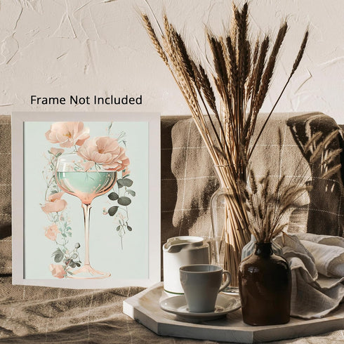 Posterizer 1 pcs-pastel mint wine glass with flowers-Abstract & Modern Art-Floral & Botanical Art-Gifts for Women-Chic Home and Kitchen Decor - UN...