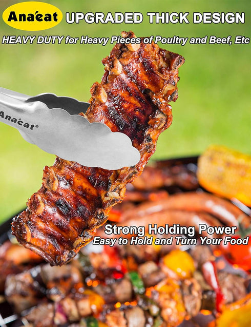 Anaeat Premium Sturdy Barbecue Tongs for Kitchen Grill & BBQ - 7,9,12 Inch Non-Slip Stainless Steel Locking Tongs Heat Resistant for Grilling, Coo...