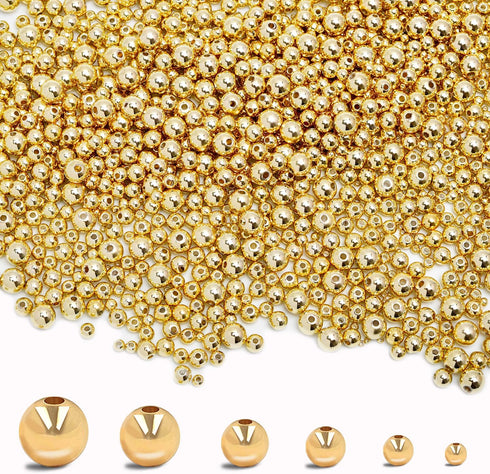 50pcs 14K Gold Beads,Seamless Gold Round Beads,Brass Loose Beads,Spacer Beads That Do Not Fade Easily,Gold Beads for Bracelet Necklace Making (8MM...