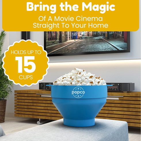 POPCO Popcorn Popper Microwave Collapsible - Large Microwave Popcorn Maker with Handles - Dishwasher Safe Silicone Pop Corn Bowl - Ideal for Quick...