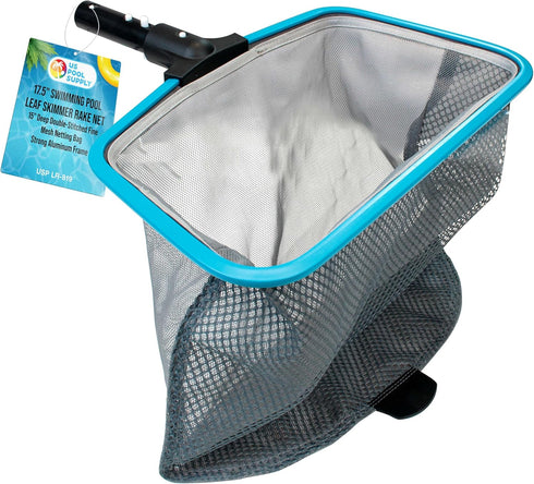U.S. Pool Supply 17.5" Swimming Pool Leaf Skimmer Rake Net with Strong Aluminum Frame - 15" Deep Double-Stitched Fine Mesh Netting Bag for Fast Ea...