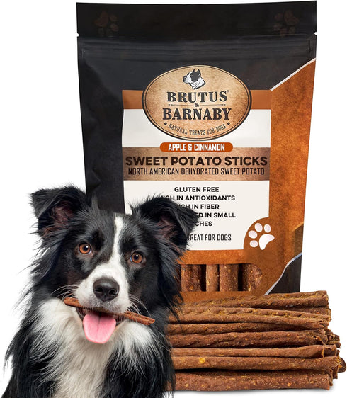 BRUTUS & BARNABY USA Sweet Potato Dog Treats - Crunchy Grain Free Cinnamon Apple Sticks, Promotes Positive Gut Health with Natural Anti-Diarrhea P...