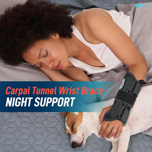 FEATOL Wrist Brace Carpal Tunnel, Night Support Brace with Wrist Splint, Adjustable Straps, Hot/Ice Pack for Women and Men, Left Hand, Medium/Larg...