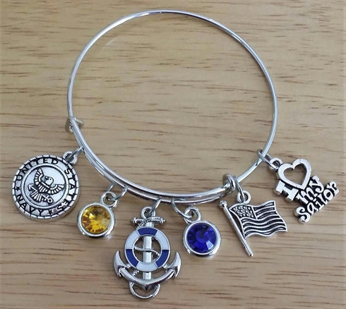 US Navy Bracelet - Navy Wife, Mom, Sister, Girlfriend & Grandma - Sailor Bangle...