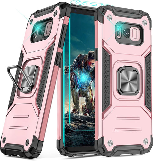 YmhxcY Galaxy S8 Case, Samsung S8 Case with HD Screen Protector, Armor Grade Case with Rotating Holder Kickstand Non-Slip Hybrid Rugged Phone Case...
