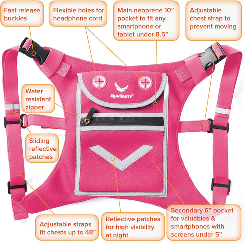 Pink Running Mini Backpack Vest for Men & Women - Reflective w/360°Hi-Viz, Holds Accessories, any iPhone, Android, iPad mini - Lightweight Adjusta...