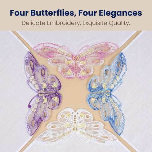 Selected Hanky Women's Cotton Handkerchiefs with Butterfly Lace at Corner, Ladies Hankies 12 Pcs, Handkerchiefs of Textiles...