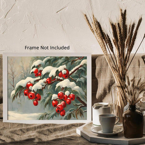 Posterizer 1 pcs-berries in snowy winter scene-oil painting style -3-Landscape & Nature Art-GIft for Men Women Teens-Living Room Bedroom Decor- un...