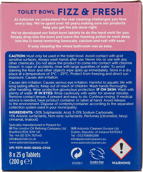 Astonish Foaming Pink Peony Toilet Bowl Cleaner - Deep Cleaning Limescale, Calcium & Rust - No Bottle, Removes Hard Stains - Box of 8 Tablets...