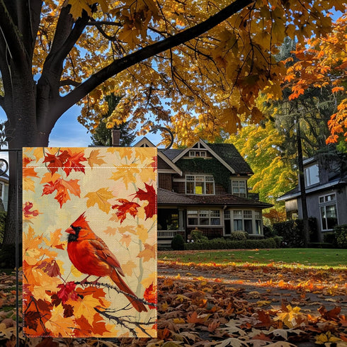 Fall Cardinal Garden Flag, Thanksgiving Red Bird Maple Leaf Garden Flag, Autumn Yard Home Decor Welcome Flag, 12x18 Inch Double Sided Burlap, Outd...