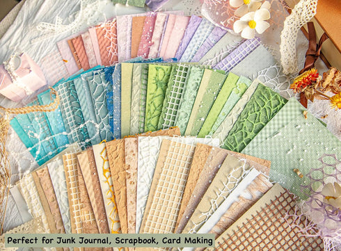 96 Sheets Textured Scrapbook Paper and Mesh Fabric Assorted Set - 6 Pack Mixed Special Paper for Scrapbooking Planner Bullet Junk Journal Supplies...