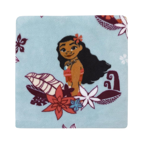 Disney Moana Feel The Waves Aqua, Coral & Violet with Pua Pig & Tropical Flowers Super Soft Toddler Blanket, Aqua, Orange, Purple, White , 40x50 I...
