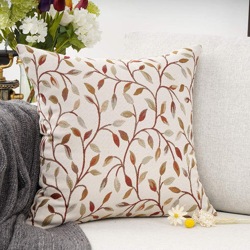 YOUR SMILE Classical Embroidery Jacquard Beige Leaf Pattern Square Decorative Throw Pillow Case Cushion Cover 18 x 18 inch...