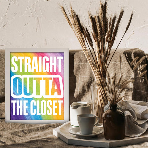 Posterizer 1 pcs-straight outa closet-fun rainbow colorful poster-Gay & LGBTQ Art-Typography Art-Gift for LGBTQ, Queer, Gay, Bi, Lesbian- UNFRAMED...