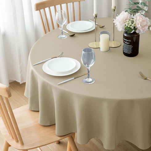 Biscaynebay Textured Fabric Round Tablecloths 60" for Round Tables diameters from 28" to 48", Natural Water Resistant Folding Table Covers Washabl...