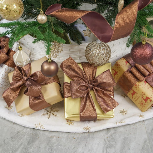 HUIHUANG Copper Christmas Ribbon 2-1/2" Sparkle Metallic Glitter Wired Ribbon for Tree, Bows Making, Wreath Supplies, Gift Wrapping, Garland, Home...