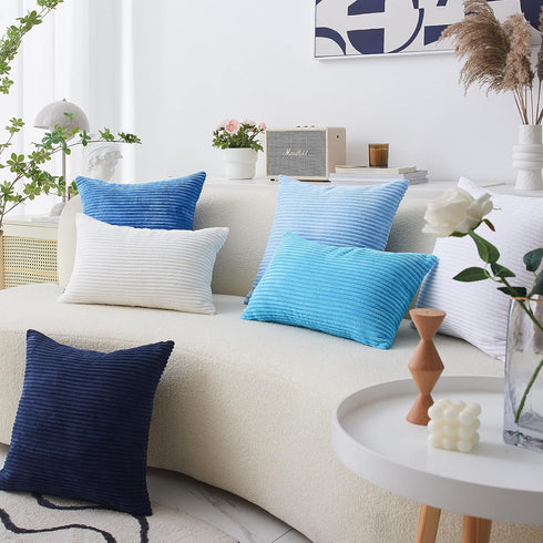Home Brilliant Euro Sham Striped Decorative Corduroy Pillow Cover 24x24 Velvet Large Couch Throw Pillow Cover for Bedroom, 24 inch (60cm), Navy Bl...