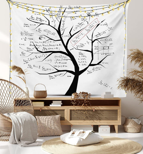 Lunarable Mathematics Room Tapestry King Size, Math Tree Branches Complex Formulas Solution Knowledge Print, Wall Hanging Bedspread Bed Cover Wall...