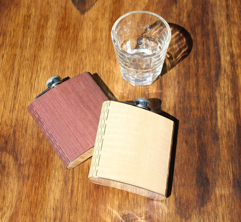 WUDN 6 oz. Wooden Hip Flask - Stainless Steel Body, Real Aromatic Cedar...