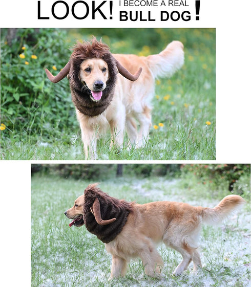 Onmygogo Funny Pet Moose Costumes for Dog, Cute Furry Pet Wig for Halloween Christmas, Pet Clothing Accessories (Bull, Size L)...