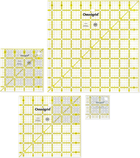 Omnigrid Square Value Pack (2-1/2", 4-1/2", 6-1/2", 9-1/2") Quilting Ruler, 2.5”, 4.5”, 6.5” and 9.5”, Clear, 4 Pack, (R2595S)...