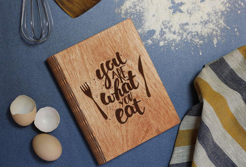 A5 Wooden Blank Recipe Book to Write in (7.5 x 6 inch) - Cook Book with 80 Sheets for Handwritten Recipes - Hardcover Family Kitchen Journal and R...