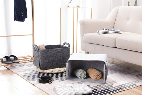 Storage Basket Felt Storage Bin Collapsible & Convenient Box Organizer with Carry Handles for Office Bedroom Closet Babies Nursery Toys DVD Laundr...