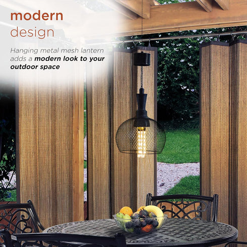 Alpine Corporation 10" Tall Hanging Solar Powered Outdoor Mesh Lantern with LED Lights, Black...
