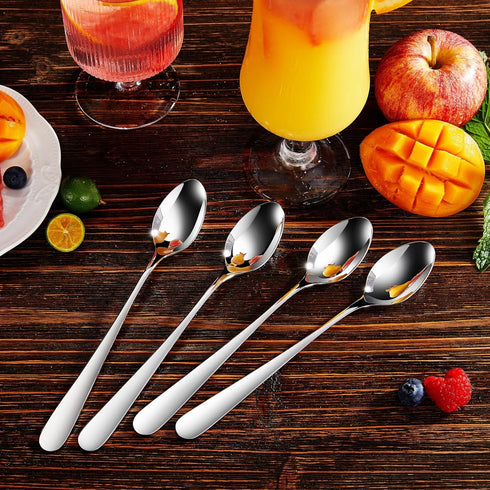 KEAWELL Premium 4-Piece Louise Long Handle Iced Tea Spoons, 18/10 Stainless Steel Long Teaspoons, Long Coffee Spoons, Cocktail Stirring Spoons, Di...