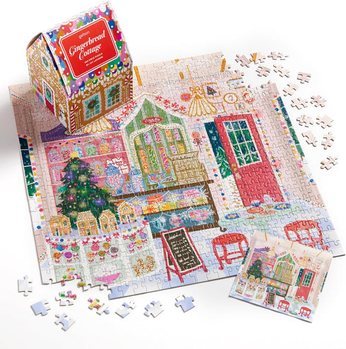 Galison Gingerbread Cottage – 500 Piece Joy Laforme House Shaped Jigsaw Puzzle Featuring Beautiful Artwork of A Christmas Gingerbread Bakery...