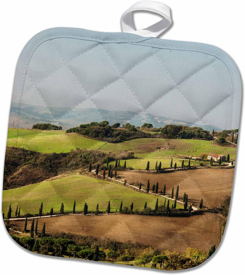 3D Rose Italy Zig Zag Road-La Foce in Tuscany. Pot Holder, 8 x 8...