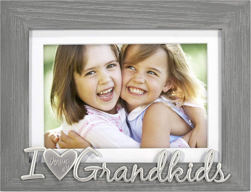 Malden International Designs 4x6 or 5x7 I Love My Grandkids Distressed Expressions Picture Frame Silver Finish Word Attachment Gray Textured Wood ...