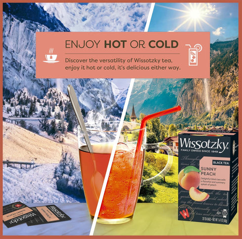 Wissotzky Sunny Peach Black Tea, 20 Tea Bags | Antioxidant Rich | Fruity Delight | Black Tea Bags...