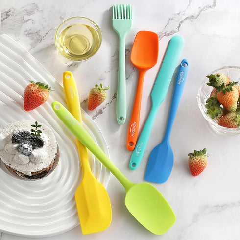 6PCS Silicone Spatulas, MONGSEW Food Grade Heat Resistant Rubber Spatula Set, Kitchen Spatulas for Baking, Cooking and Mixing, BPA-Free, Dishwashe...