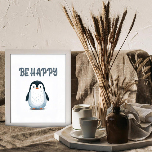 Posterizer 1 pcs-Be happy-cute penguin quote-Kids Room Art-Motivational & Inspirational Art-Gift for Daughter, Son, Kids-decor for nursery toddler...