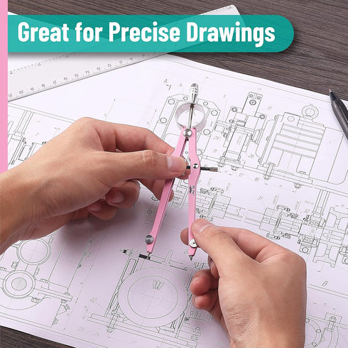 Mr. Pen- Professional Compass for Geometry, Pink, Extra Leads, Metal Compass, Compass, Compass Drawing Tool, Drawing Compass, Drafting Compass, Co...