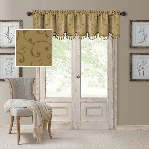 Elrene Home Fashions Mia Jacquard Scroll Blackout Valance, 52" x 19" (1 Valance), Gold...