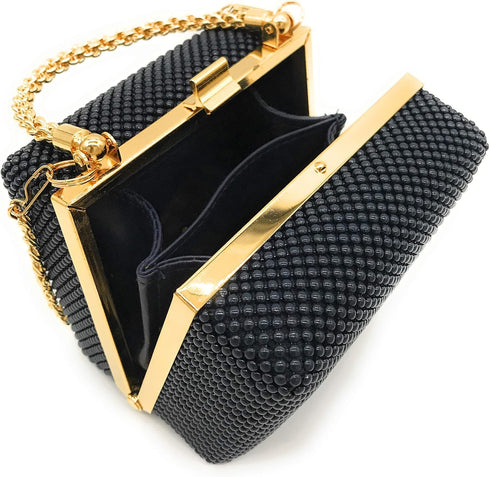 XX-Small clutch Metal beaded mesh evening box purse for Cocktail Party Prom Wedding Banquet...
