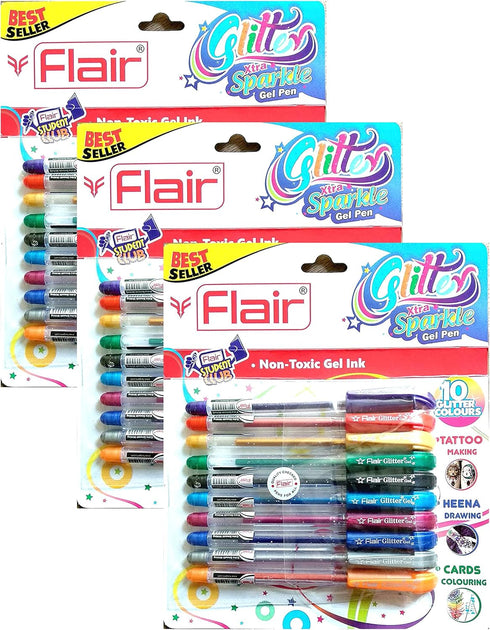 Xtra Sparkle Glitter Gel 10 Colours Xtra Sparkle Gel Pen by Flair 3 Pack...