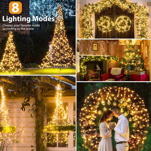 kolpop Solar Fairy Lights for Outside Waterproof, 3 Pack 96FT 240LED Solar Powered String Light Outdoor, 8 Modes Copper Wire Solar Twinkle Lightin...