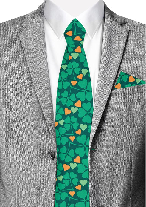 Jacob Alexander Men's Happy Saint Patrick's Day Four-Leaf Clover Hearts Pattern Pre-Tied Zipper Neck Tie - Green...