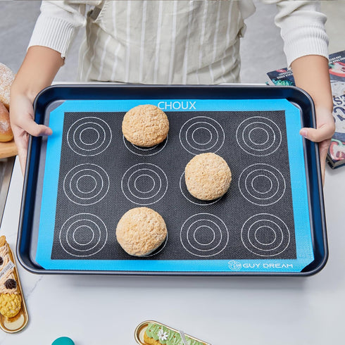 3PCs GUY DREAM Perforated Silicone Baking Mat 11-4/5" x 15-3/4" - 1 Choux Mat, 1 Eclair Mat and 1 Blank Mat for Baking Cookie- Steaming Mesh For H...