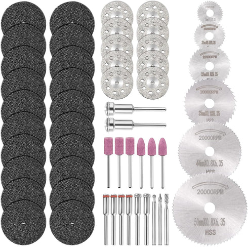 53pcs Cutting Wheel Set for Rotary Tool, GOXAWEE 1/8’’ Shank 545 Diamond Cutting Wheel, Mini HSS Cut Off Saw Blades, Resin Cutting Discs with Mand...