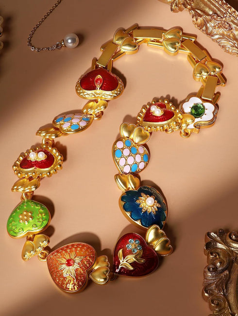 Colorful Byzantine Medieval Renaissance Bold Gold Plated Chunky Costume Statement Heart Pendant Choker Necklace Cool Jewelry Necklaces Coolest Gif...