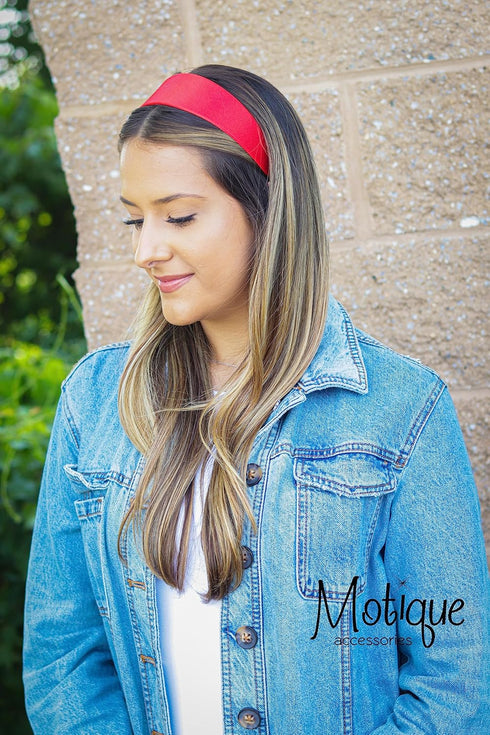 Motique Accessories Red 2 Inch Wide Satin Hard Headband with No Teeth...