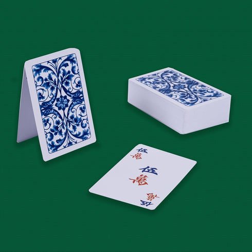 drizzle Poker Mahjong Playing Cards Table Game Chinese Blue and white porcelain Design 144 Card Chips Set PVC Plastic Waterproof Portable Leisure ...