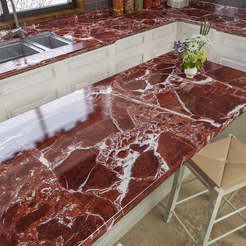 88"x15.8" Red Brown Marble Contact Paper for Countertop Faux Granite Wallpaper Covers Counter Top Peel and Stick Waterproof Wallpaper for Decor Ki...
