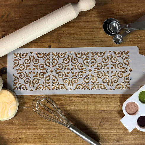Designer Stencils Mexican Tile Cake Stencil Tier 4, Beige/semi-transparent...