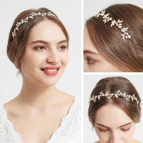 Crystal Headband Bridal Tiara Flower Shape Women's Headpiece Metal Rhinestone Headbands For Girls...